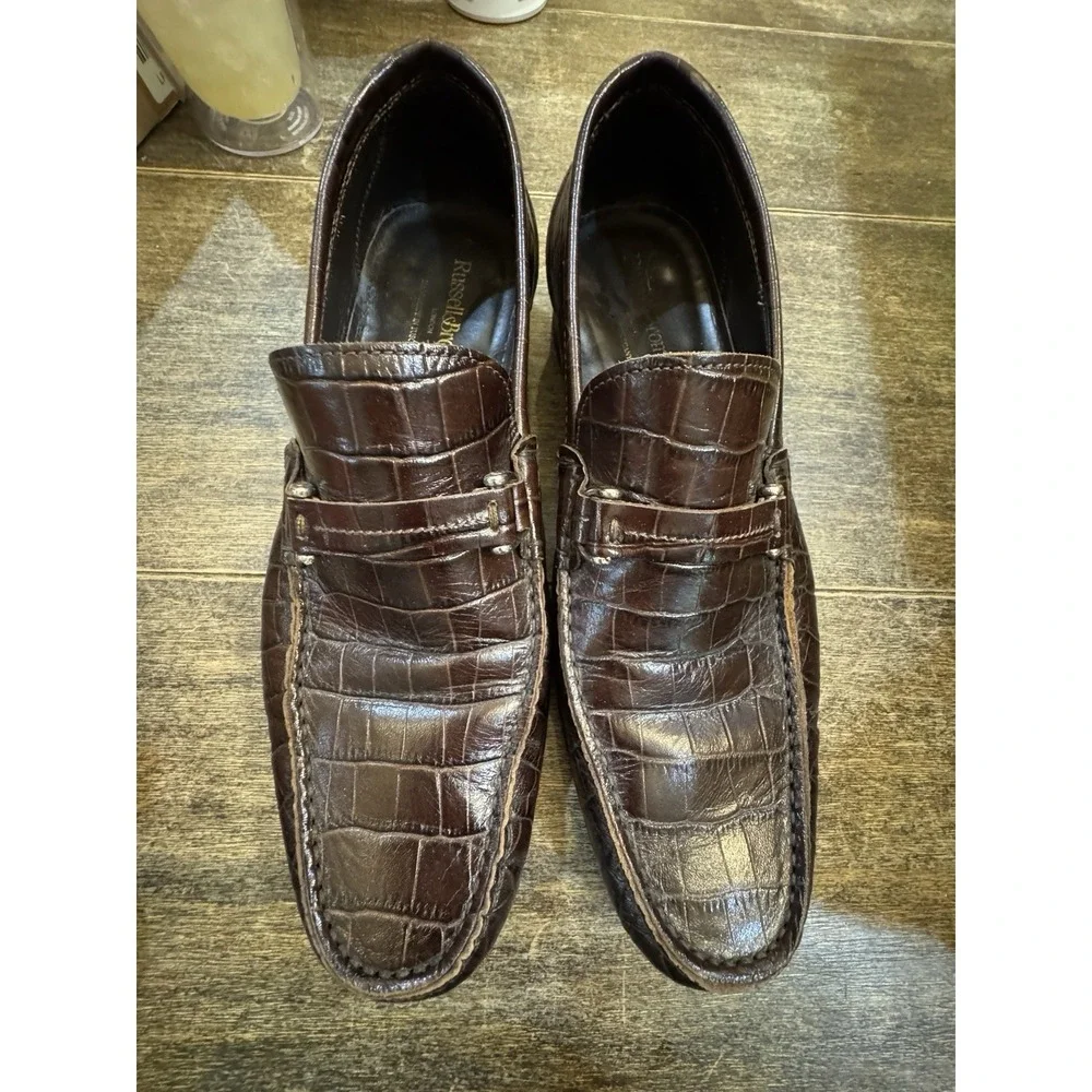 Russell And Brinkley Croc Embossed Brown‎ Leather Loafer Size 41 US 8-8.5